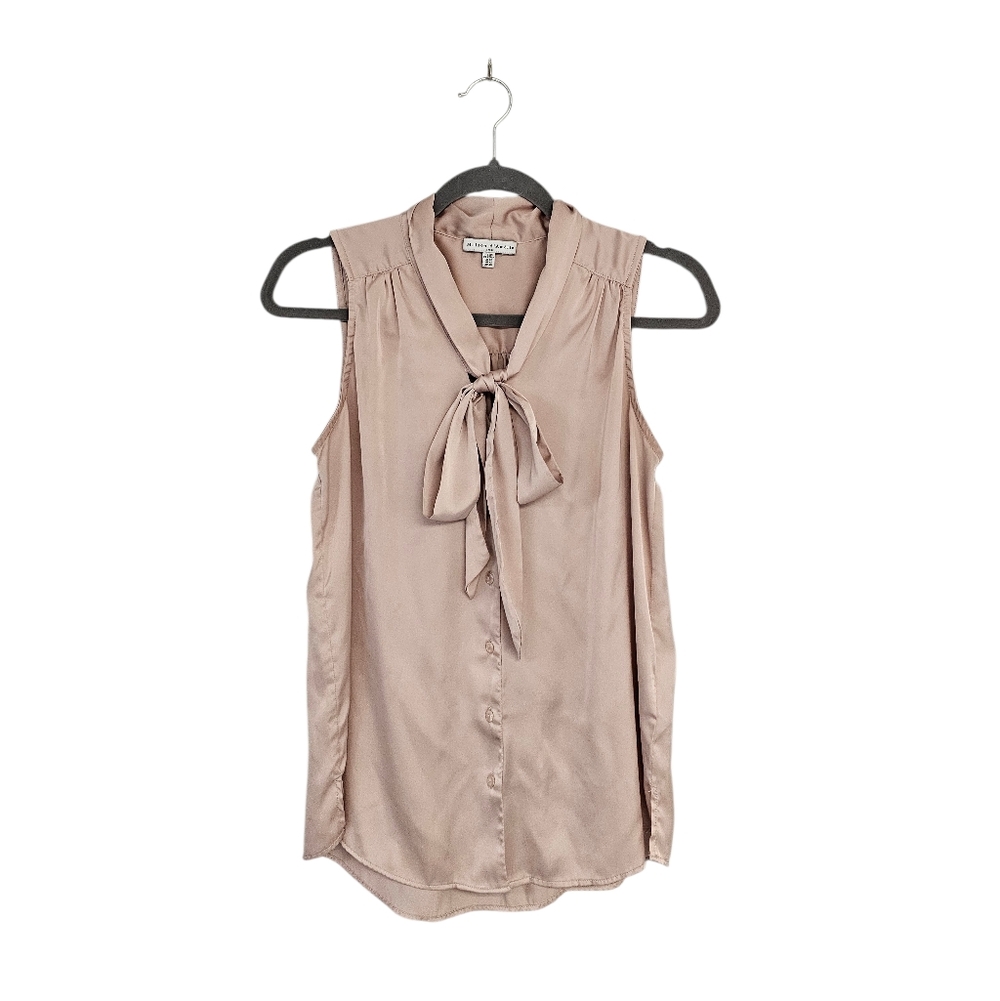 Maison D'Amelie Stain Silk Blush Pink Bow Tie Blouse Tank XS Preowned - Picture 6 of 9